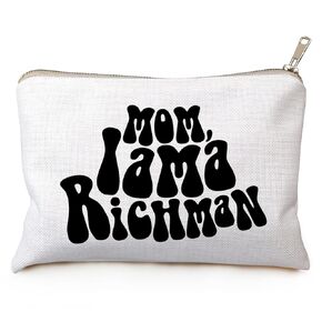 Mom I am a Rich Man Cosmetic Bag Empowered Woman Feminist Gift Trendy Makeup Bag Gifts for Her Empowering Women Gift Sister Gift (Black)