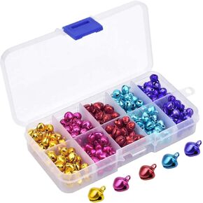 300PCS Colorful Jingle Bells with Storage Box, Small Bells Mini Bells, Craft Bells, Metal Bells, DIY Bells for Christmas, Festival Decorations, Cat Collars, Jewelry Making, 10mm, 5 Colors