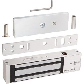 Seco-Larm E-941SA-1200 Pack of 4 Electromagnetic Locks; 1200-lb Holding Force, Anodized Aluminum Housing (US 28), Selectable 12/24 VDC Operation, Adjustable Mounting Bracket, Detachable Faceplate