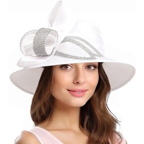 Womens Church Derby Dress Hat Wide Brim Crystal Tea Party Wedding Hats