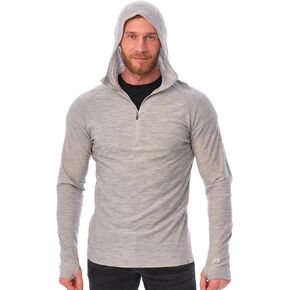 Merino.tech هوديي رجالي من صوف ميرينو 100% - مقاس نحيف من صوف ميرينو بطبقة أساسية للرجال بنصف سحاب حراري وأكمام طويلة وخفيف الوزن