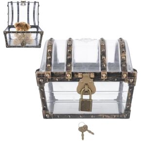 1Pc Pirate Treasure Boxes, Retro Plastic Boxes Jewelry Organizer, Decorative Storage Chest with Lock, Plastic Pirate Chest Party Favors Gem, Transparent