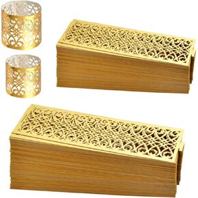 200 Pcs Gold Napkin Rings,7 in / 5 in Laser Cut Hollow Napkin Bands with Self Adhesive,Disposable Papaer Napkin Holders for Table Decor,Wedding Party,Christmas,Thanksgiving