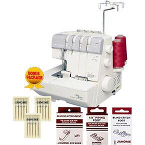 Janome MyLock 634D Overlock Serger, with Self Threading Lower Looper, Differential Feed, 2 needle, 2/3/4 Thread Overlock Stitching with FREE BONUS PACKAGE!