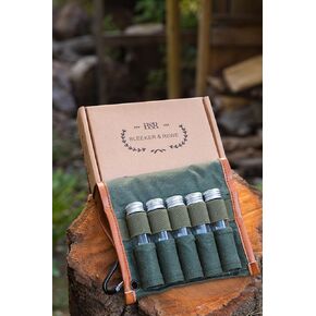 Bushcraft Camping Spice Kit Portable with Glass Jars, Funnel and Carabiner Great for Backpack and Travel Glamping Camping Gifts