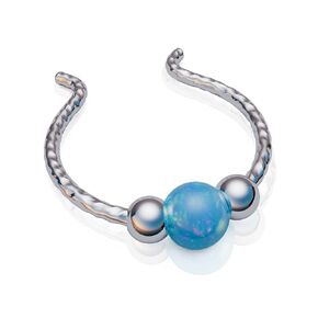 Silver Fake Septum Piercing – Blue Opal 925 Silver Clip On Septum Piercing Hoop – 20G 8mm Ring 3mm Opal - Cute Gift