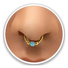 Fake septum nose rings- Sterling Silver Light Blue Opal clip on septum Ring - FAUX Septum Ring jewelry, septum piercing