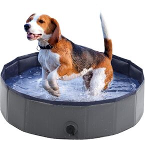 Dog Pool - Dog Pools for Large Dogs, Pet Pool Hard Plastic, Foldable Pool for Dogs Cats and Kids (63inch.D x 12inch.H, Grey)