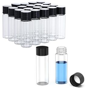 FOUR E'S SCIENTIFIC 100 Pack 20ml Sample Vials, 0.7Oz Clear Glass Vials with Black PP Screw Caps, Liquid Storage Glass Thread Bottles, for Lab, Essential Oil, Perfume, Reagents