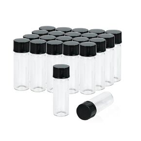 1 Dram Glass Vials, Small Liquid Sample Vial, 15X45mm 4ml Borosilicate Glass Empty Vials with Caps, 13-425 Black Screw Caps with PE Liner, Pack of 20