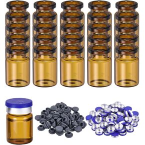 PATIKIL 10ml Glass Vials, 100pcs Glass Vial Small Glass Vials Empty Sample Bottle Mini Clear with Caps Seal Rubber Stopper Injection Port for Lab Injection Plants Essential Oil Transparent