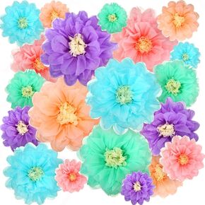 20 Pieces Paper Flower Tissue Paper Chrysanth Flowers DIY Crafting for Wedding Backdrop Nursery Wall Decoration (Bright Color)