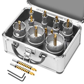 13Pcs Upgrade Heavy Duty Carbide Hole Saw Kit - Metal Steel Hole Saw Drill Bits TCT Hole Cutter with 1Pc Center Drill 2Pcs L-Wrench - Hole Saw Set for Metal, Steel, Iron, Alloy, Copper