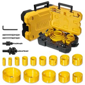 KATA Bi-Metal Hole Saw Kit, 19 Pieces High Speed Steel Hole Saw Set with 3/4" -4-3/4" (19-121mm) 14PCS Hole Saw Blades in Case with Mandrels, Drill Bit, Hex Key for Thin Metal, Hard Wood, Drywall