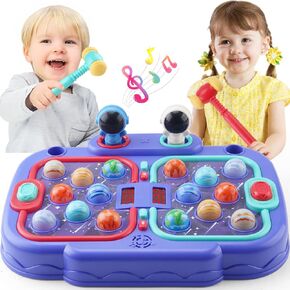Whack Space Game for Toddlers, Toys for 4-6 Boys Girls with Sound, Light Up, 5 Modes, 8 Speeds, 120 Levels and 2 Hammers, Interactive Toddler Toys for Kids Ages 3-6