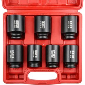 SEKETMAN 7Pcs 1/2" Drive Deep 6-Point Impact Socket Set/Spindle Nut Impact Socket Set, Inch, Cr-Mo,1-3/8-Inch - 1-3/4-Inch