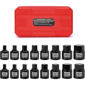 Mayouko 16 Pieces 3/8" Drive Low Profile Hex Socket Set, Impact Allen Bit Socket, CR-MO, 1/4"-3/4", 6mm-19mm, SAE&Metric