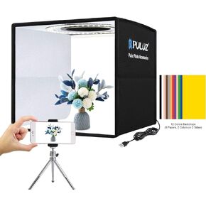PULUZ 24x16 inch Photo Box, Large Photo Studio Light Box Photography, Professional 3000-6500k Dimmable Shooting Tent Kit with 672 LED Lights & 4 Backdrop for Jewelry and Food Product Photography