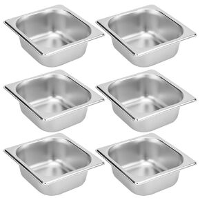 6 PCS 1/6 Size Steam Table Pan, 2.5 Inch Deep Metal Food Pan, Small Stainless Hotel Pan for Hotel Restaurant Buffets Party