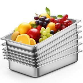Hotel Pan 6" Deep Steam Table Pan 6 Pack Full Size 20.8" L x 12.8" W Hotel Pan 22 Gauge Stainless Steel Anti Jam Steam Table Pan