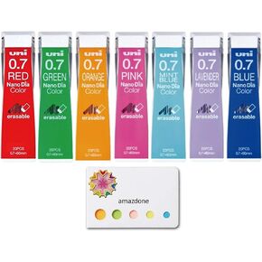 Uni NanoDia Color Mechanical Pencil Leads, 0.7mm, 7 Color(Lavender/Blue/Orange/Pink/Red/Mint Blue/Green), 7-Pack/Total 140 Leads and amazdone Sticky Notes