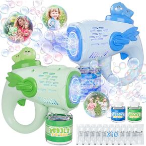 Bubble Guns for Toddlers 1-3, Dinosaur Bubble Machine for Kids Ages 4-8, 2 Pack Automatic Bubble Maker Blower with 2 Bottles 10 Bags Bubble Solution, Bubble Gun Blaster for Boys Girls Outdoors Toys