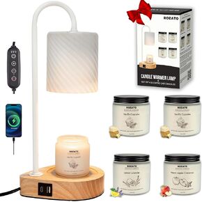 Candle Warmer Lamp + Set of 4 Small Scented Jar Candles Lamp With USB Charging Port/Timer/Dimmer Aesthetic Home Decor Bedroom Living Room Desk Gifts for Women Mom Her Birthday Housewarming Gift