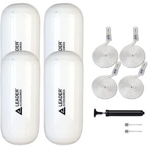Leader Accessories Hole Through Middle Ribbed Inflatable Boat Fender Pack of 4 Includes 3/8'' Fender Lines Pack od 4 and Pump to Inflate