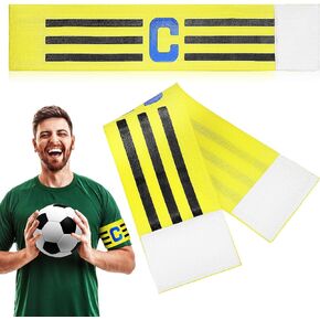 Soccer Captain Armband: 2 Pack Yellow Captain Band, Adjustable Nylon Soccer Arm Bands, Elastic Soccer Captain Arm Band