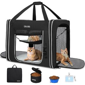Protable Double Cat Carrier 2in1 Cat Car Travel Carrier 36x17x17in Dual Large Cat Carrier with Litter Box Pet Travel Carrier for Multiple Cats Soft Collapsible Carrier for Long Distance Travel