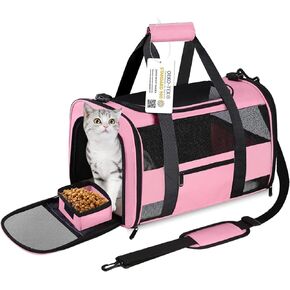 Cat Carrier, Dog Carrier, Pet Carrier for Small Dogs Medium Cats Puppies Under 15 Lbs, TSA Airline Approved Carrier Soft Sided Dog Travel Carriers, Cat Carriers with Reflective Strip - Pink