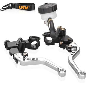 LKV Motorcycle Brake Clutch Pump Lever with Hydraulic Master Cylinder Reservoir Set 7/8" 22mm piston Universal CNC Compatible with Honda Yamaha Kawasaki Suzuki from 250CC to 500CC