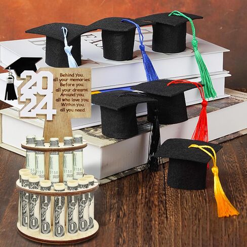 Suyeah 2024 حامل أموال هدية التخرج، حامل نقدي لبطاقات التهنئة الفريدة من نوعها، هدية نقدية، كعكة نقود مزدوجة الطبقة مع 25 فتحة للنقود التهاني لمستلزمات حفلات التخرج in Kuwait