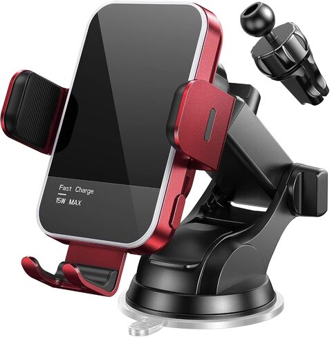 شاحن سيارة لاسلكي، 【7 ألوان RGB خلفية 】 15 وات حامل شاحن سيارة للهاتف iPhone 15 14 13 12 Mini Pro Max 11 XR X، Samsung Galaxy S23 Ultra S22 S21+ S10+ Note 20، إلخ - فضي in Saudi Arabia