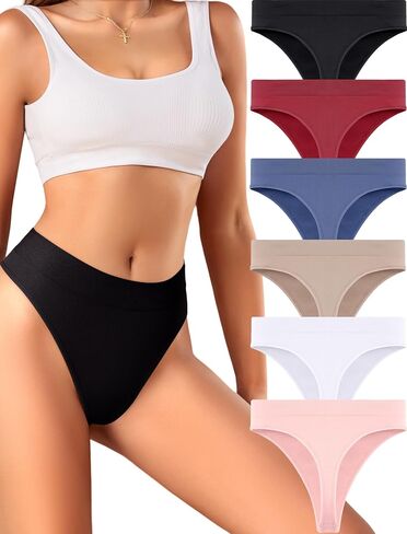 Womens Underwear Breathable Seamless Thongs 6 Pack Comfortable No Show High Waisted Thong Tangas Panties in Saudi Arabia