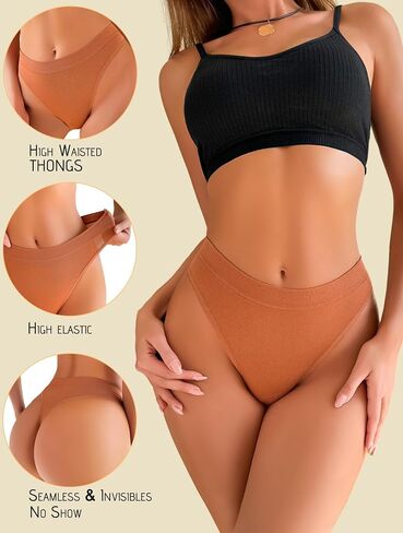 Womens Underwear Breathable Seamless Thongs 6 Pack Comfortable No Show High Waisted Thong Tangas Panties in Saudi Arabia