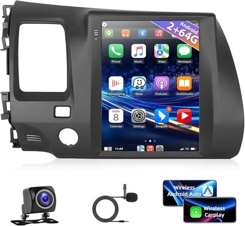 Podofo 2G+64G Car Stereo for Honda Civic 2004-2009 with Wireless Apple Carplay & Android Auto, 9.7 Inch Touchscreen Car Radio with Bluetooth/GPS/WiFi/SWC/FM&RDS Radio + AHD Backup Camera + MIC in Saudi Arabia