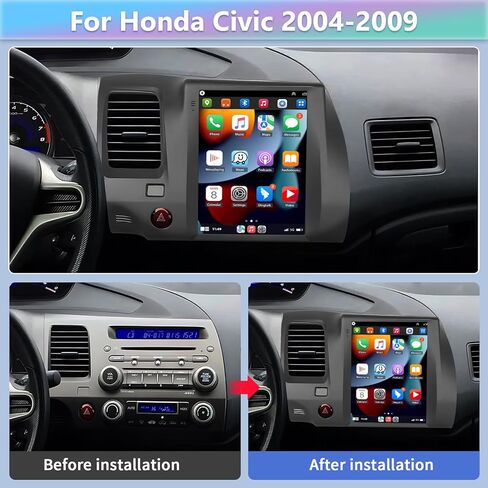 Podofo 2G+64G Car Stereo for Honda Civic 2004-2009 with Wireless Apple Carplay & Android Auto, 9.7 Inch Touchscreen Car Radio with Bluetooth/GPS/WiFi/SWC/FM&RDS Radio + AHD Backup Camera + MIC in Saudi Arabia