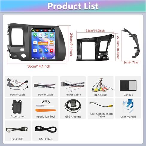 Podofo 2G+64G Car Stereo for Honda Civic 2004-2009 with Wireless Apple Carplay & Android Auto, 9.7 Inch Touchscreen Car Radio with Bluetooth/GPS/WiFi/SWC/FM&RDS Radio + AHD Backup Camera + MIC in Saudi Arabia