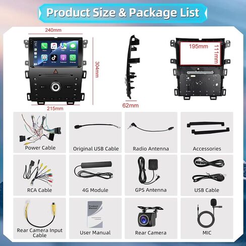 Podofo [2+32G] 8-core Car Stereo Radio for Ford Edge 2015 with Wireless Apple CarPlay & Android Auto 9" Touch Screen Bluetooth Audio with GPS Navigation Mirror Link WiFi FM AM RDS Backup Camera in Saudi Arabia