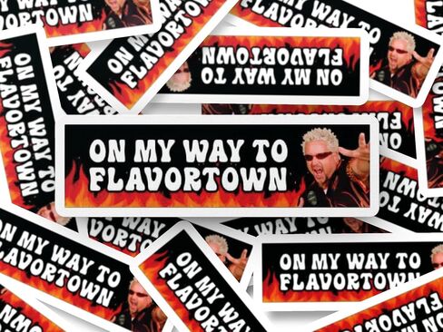 On my way to flavortown funny Car bumper sticker waterproof vinyl decal for trucks, window, laptop, tiles in Saudi Arabia