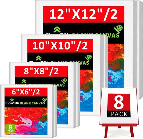Blank Canvase Boards for Painting, 6x6", 8x8", 10x10" 12x12", 8 Pack 100% Cotton Stretcher Academy Acrylic Oil Painting, Canvases for Kids & Artist in Saudi Arabia