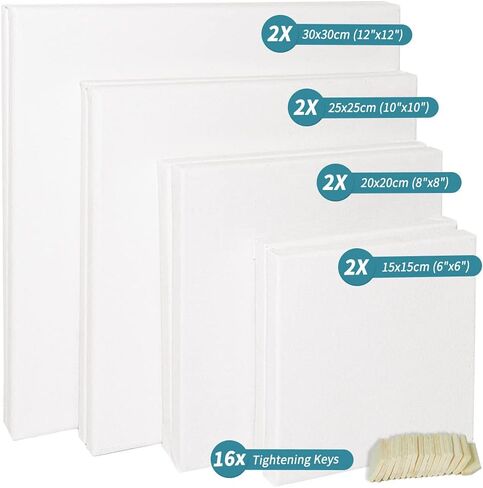 Blank Canvase Boards for Painting, 6x6", 8x8", 10x10" 12x12", 8 Pack 100% Cotton Stretcher Academy Acrylic Oil Painting, Canvases for Kids & Artist in Saudi Arabia