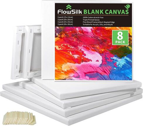 Blank Canvase Boards for Painting, 6x6", 8x8", 10x10" 12x12", 8 Pack 100% Cotton Stretcher Academy Acrylic Oil Painting, Canvases for Kids & Artist in Saudi Arabia