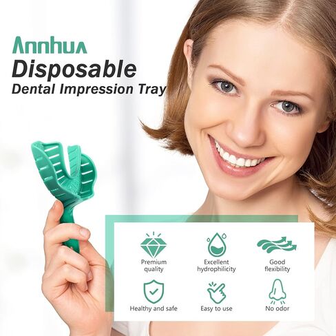 Annhua Dental Impression Tray Perforated Disposable Trays 6 PCS, Dental Impression Kit with Trays - Teeth Impression Tray Upper & Lower 3 Size - Blue in Kuwait