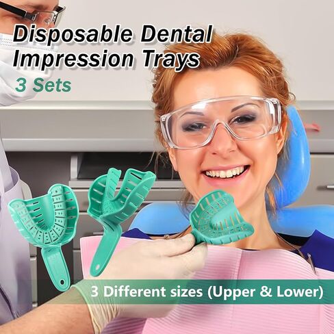 Annhua Dental Impression Tray Perforated Disposable Trays 6 PCS, Dental Impression Kit with Trays - Teeth Impression Tray Upper & Lower 3 Size - Blue in Kuwait