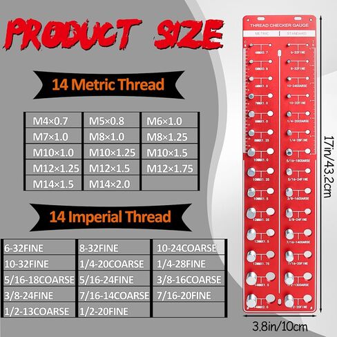 Thread Checker, Nut and Bolt Thread Checker, 28 Thread Size Checker, 14 Metric & 14 Standard Bolt and Nut Identifier Gauge with Inch and Centimeter Ruler in Kuwait