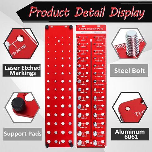 Thread Checker, Nut and Bolt Thread Checker, 28 Thread Size Checker, 14 Metric & 14 Standard Bolt and Nut Identifier Gauge with Inch and Centimeter Ruler in Kuwait