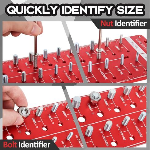 Thread Checker, Nut and Bolt Thread Checker, 28 Thread Size Checker, 14 Metric & 14 Standard Bolt and Nut Identifier Gauge with Inch and Centimeter Ruler in Kuwait