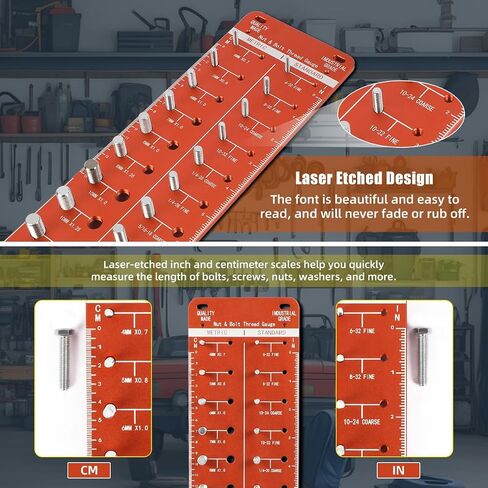 Thread Gauge SAE and Metric Thread Checker Nut and Bolt Thread Checker Standard and Metric Bolt and Nut Identifier Gauge 28 Bolt Size and Thread Gauge Aluminum Alloy Bolt Identifier Board Screw Gauge in Saudi Arabia